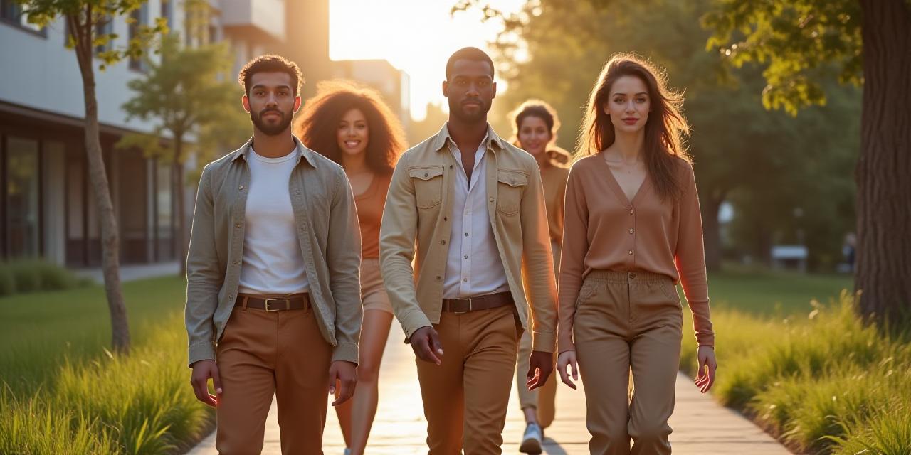 Diverse group wearing sustainable fashion in urban park