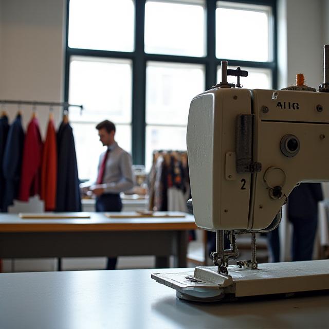 Artisanal tailor at work in a bright studio
